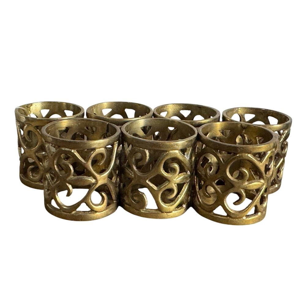 Vintage Brass Napkin Rings  Set 7 1980's